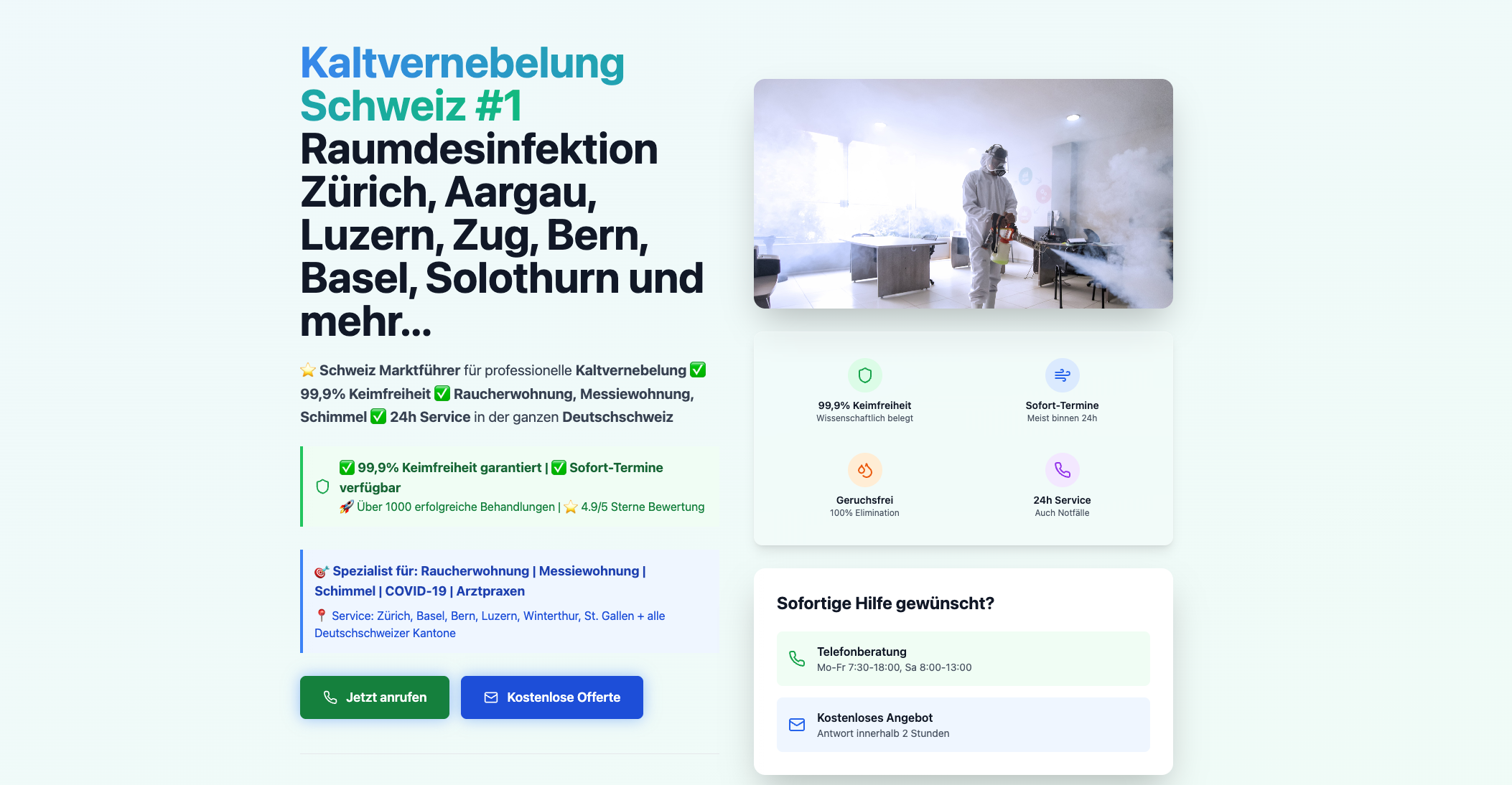 Kaltvernebelung Webseite Screenshot