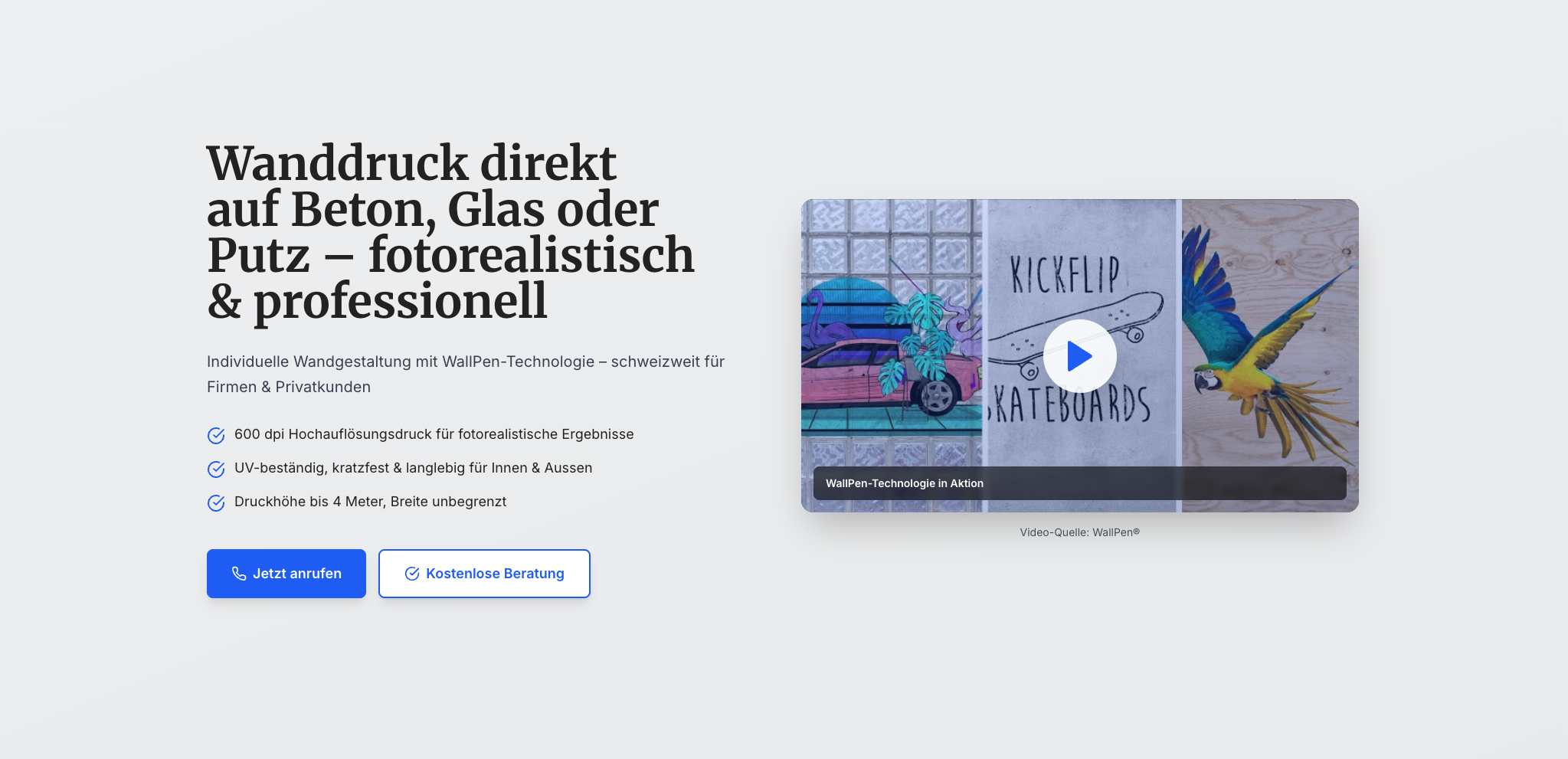 Wanddruck Webseite Screenshot
